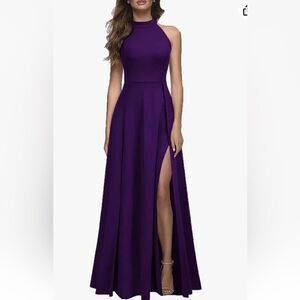 MUSHARE Halter Neck Sexy Split Cocktail Party Maxi Long Formal Dress Purple XL